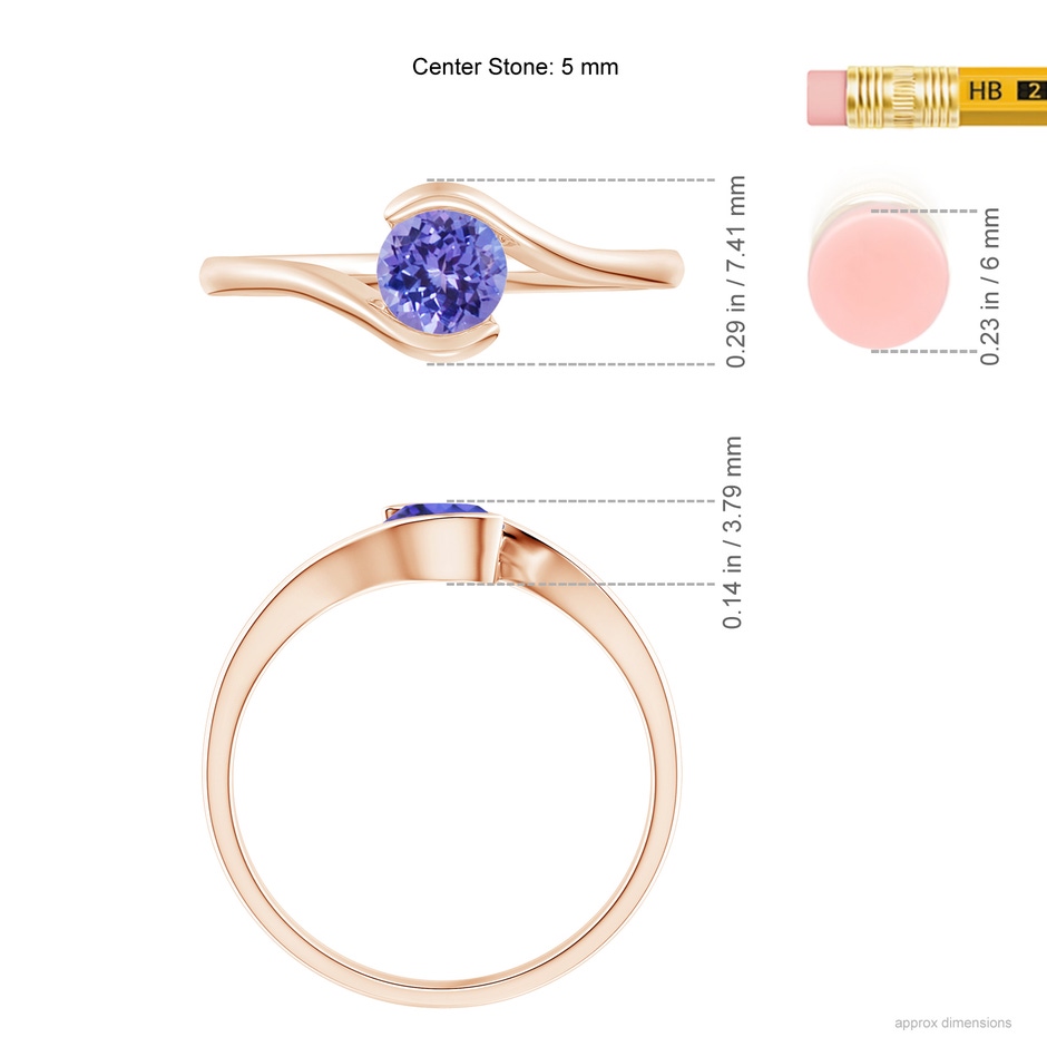 5mm AAA Semi Bezel-Set Solitaire Round Tanzanite Bypass Ring in Rose Gold ruler