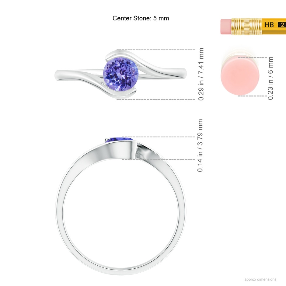 5mm AAA Semi Bezel-Set Solitaire Round Tanzanite Bypass Ring in White Gold ruler