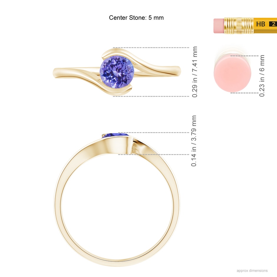 5mm AAA Semi Bezel-Set Solitaire Round Tanzanite Bypass Ring in Yellow Gold ruler