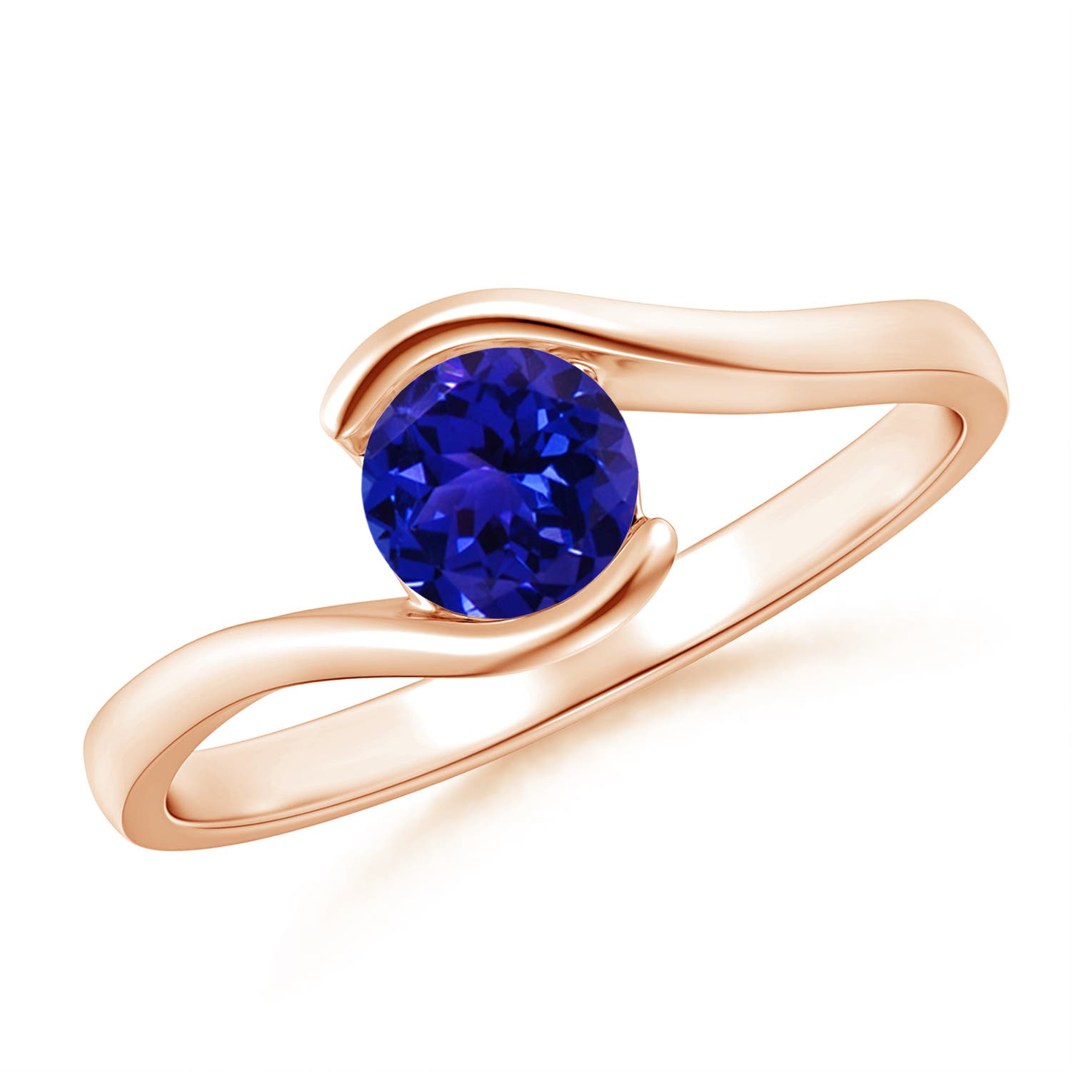 5mm AAAA Semi Bezel-Set Solitaire Round Tanzanite Bypass Ring in 18K Rose Gold