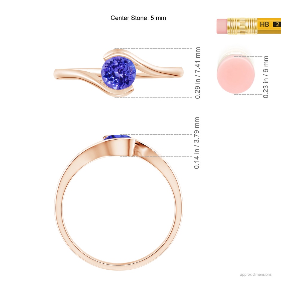 5mm AAAA Semi Bezel-Set Solitaire Round Tanzanite Bypass Ring in Rose Gold ruler