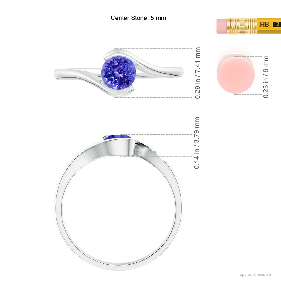 5mm AAAA Semi Bezel-Set Solitaire Round Tanzanite Bypass Ring in White Gold ruler