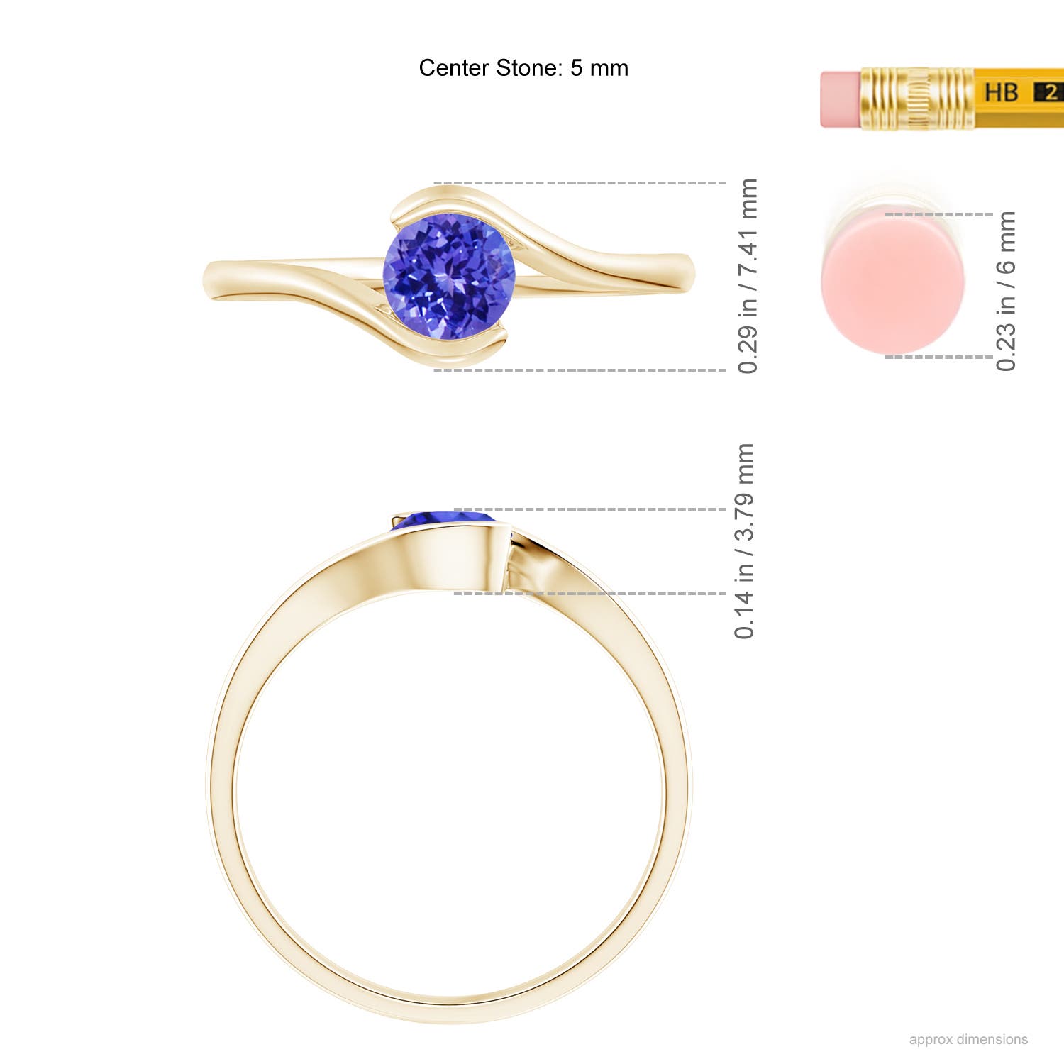 AAAA - Tanzanite / 0.5 CT / 14 KT Yellow Gold