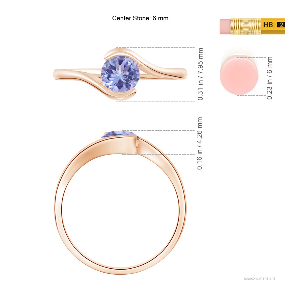 6mm A Semi Bezel-Set Solitaire Round Tanzanite Bypass Ring in Rose Gold ruler