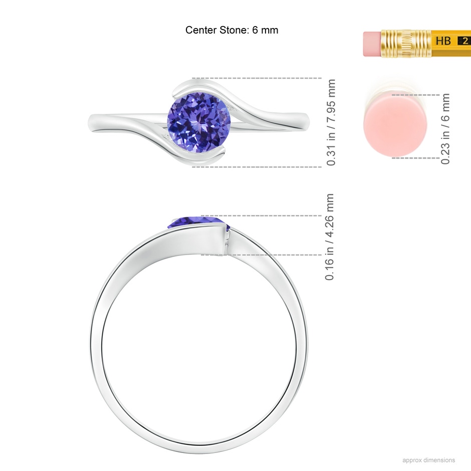 6mm AA Semi Bezel-Set Solitaire Round Tanzanite Bypass Ring in White Gold ruler