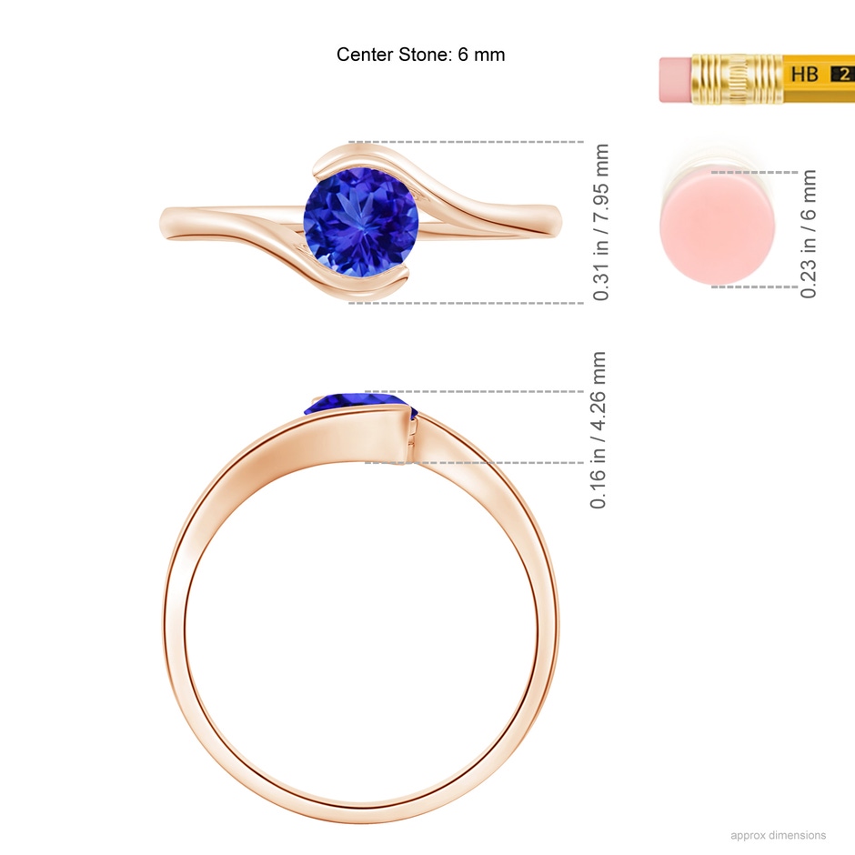 6mm AAA Semi Bezel-Set Solitaire Round Tanzanite Bypass Ring in Rose Gold ruler
