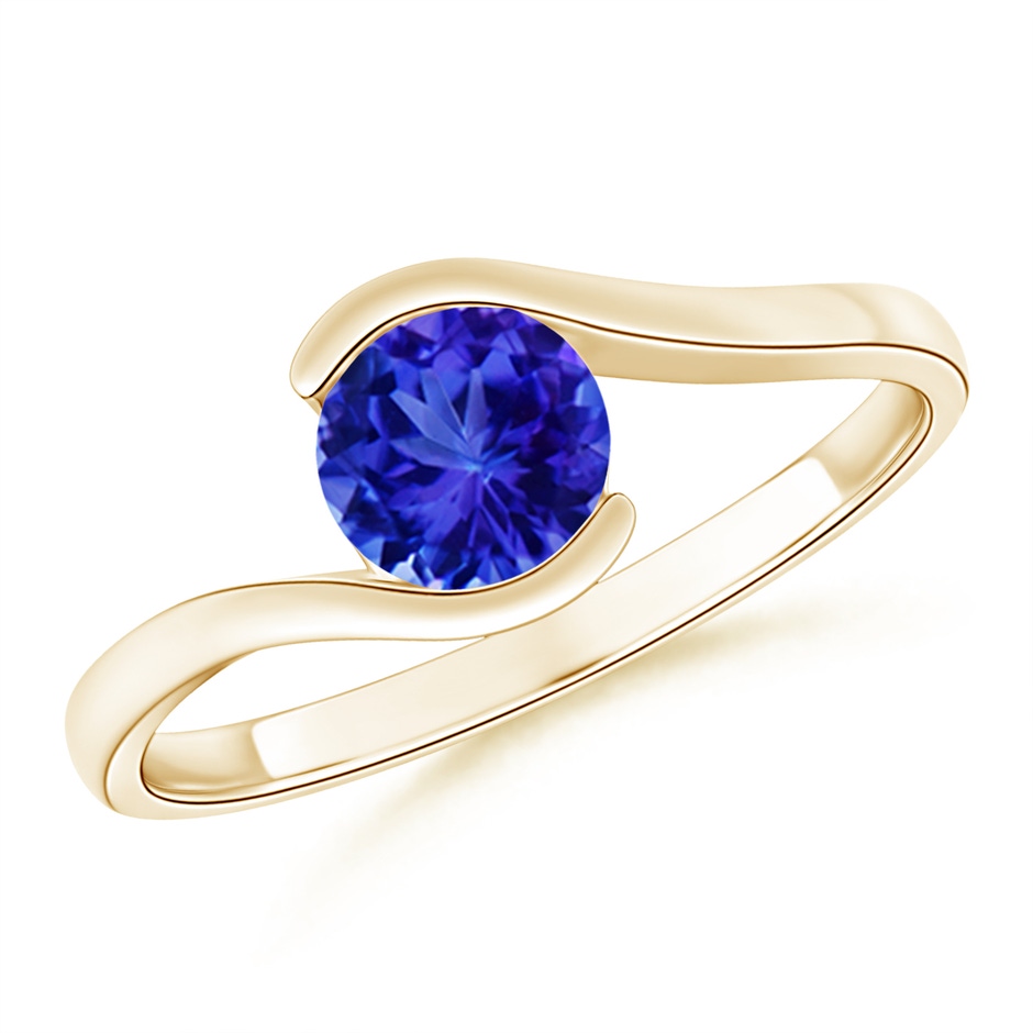 6mm AAA Semi Bezel-Set Solitaire Round Tanzanite Bypass Ring in Yellow Gold 