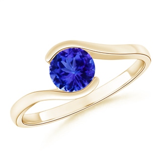 6mm AAA Semi Bezel-Set Solitaire Round Tanzanite Bypass Ring in Yellow Gold