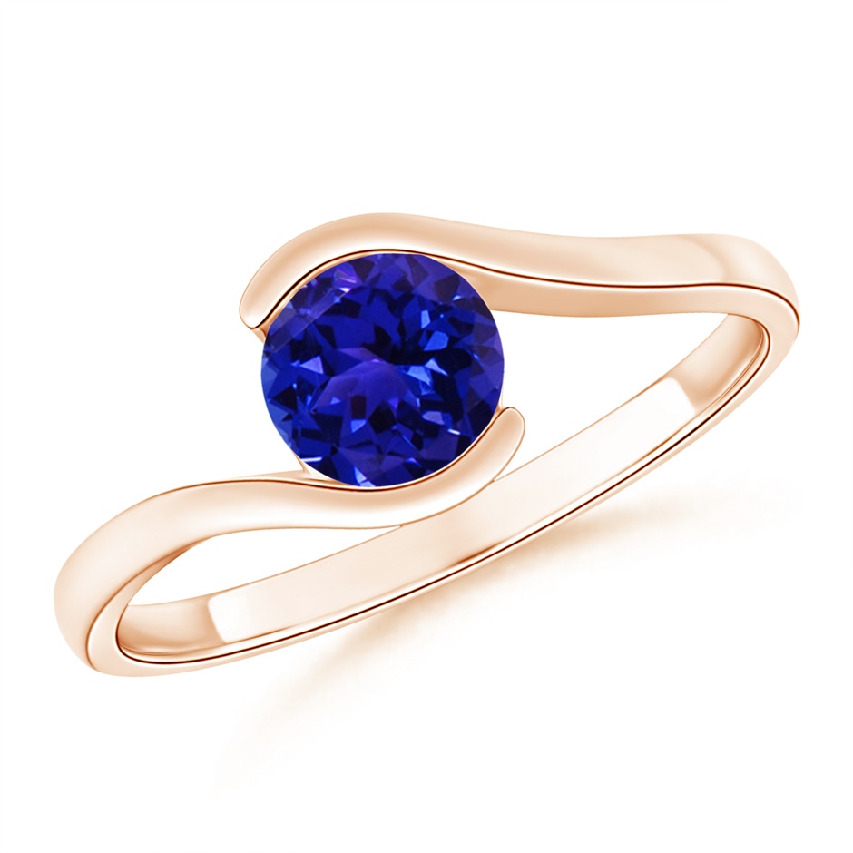 6mm AAAA Semi Bezel-Set Solitaire Round Tanzanite Bypass Ring in Rose Gold 