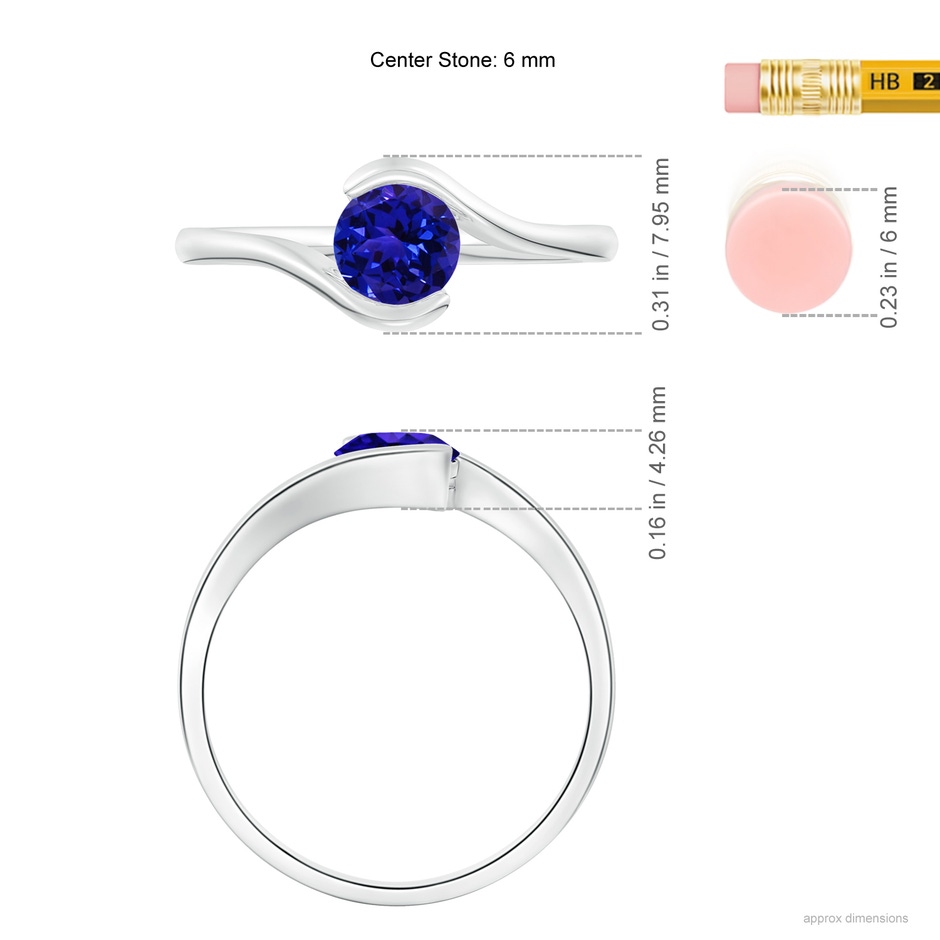 6mm AAAA Semi Bezel-Set Solitaire Round Tanzanite Bypass Ring in White Gold ruler