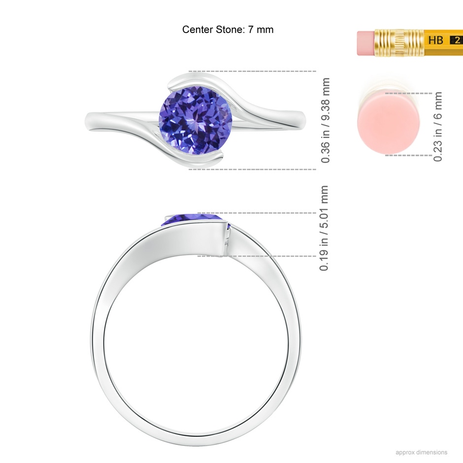 7mm AA Semi Bezel-Set Solitaire Round Tanzanite Bypass Ring in White Gold ruler