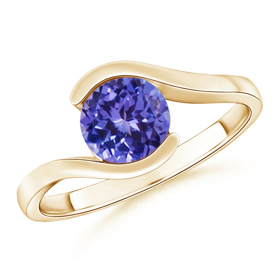 7mm AA Semi Bezel-Set Solitaire Round Tanzanite Bypass Ring in Yellow Gold 