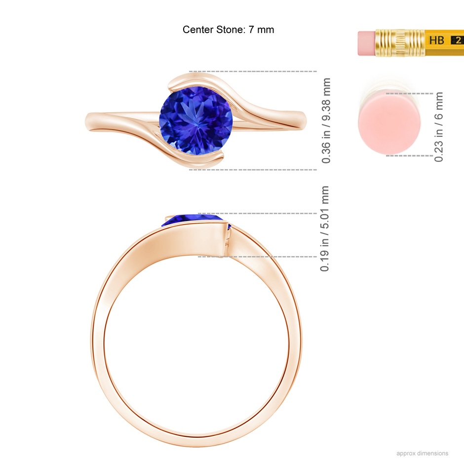 7mm AAA Semi Bezel-Set Solitaire Round Tanzanite Bypass Ring in Rose Gold ruler