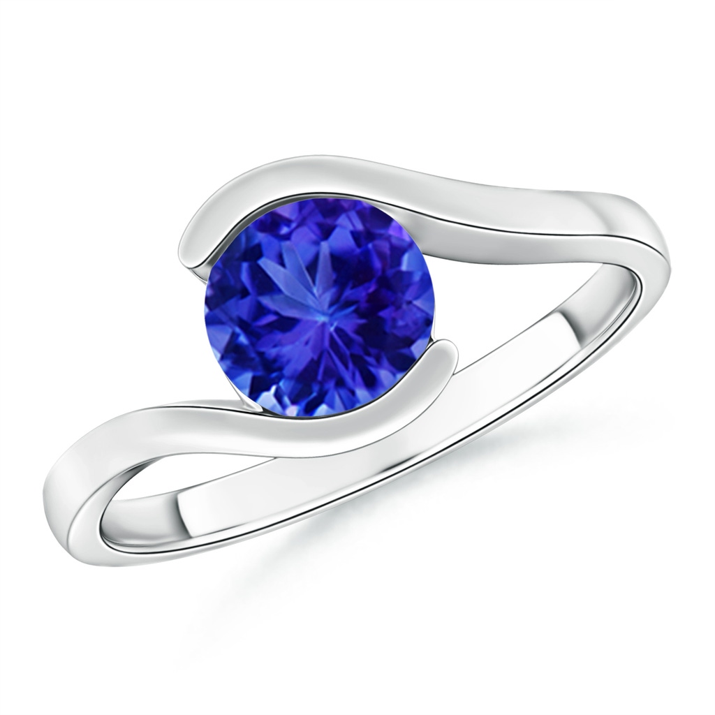 7mm AAA Semi Bezel-Set Solitaire Round Tanzanite Bypass Ring in White Gold