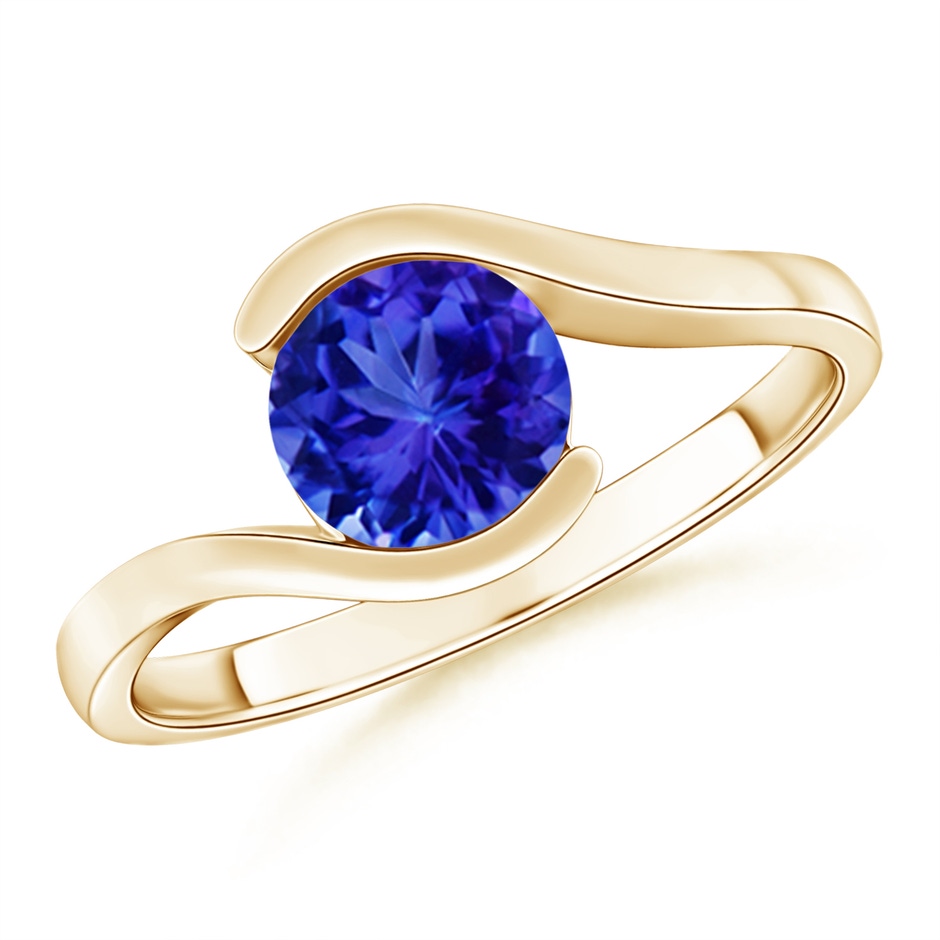 7mm AAA Semi Bezel-Set Solitaire Round Tanzanite Bypass Ring in Yellow Gold 