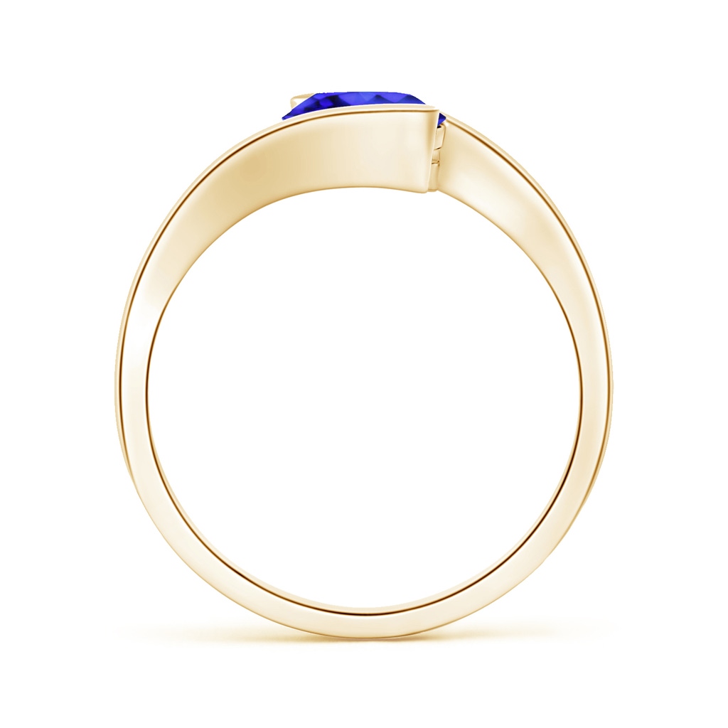 7mm AAA Semi Bezel-Set Solitaire Round Tanzanite Bypass Ring in Yellow Gold Side 1