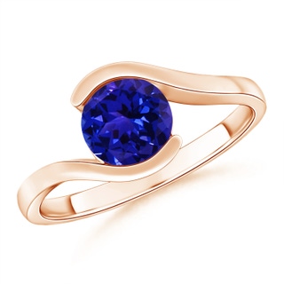 7mm AAAA Semi Bezel-Set Solitaire Round Tanzanite Bypass Ring in Rose Gold