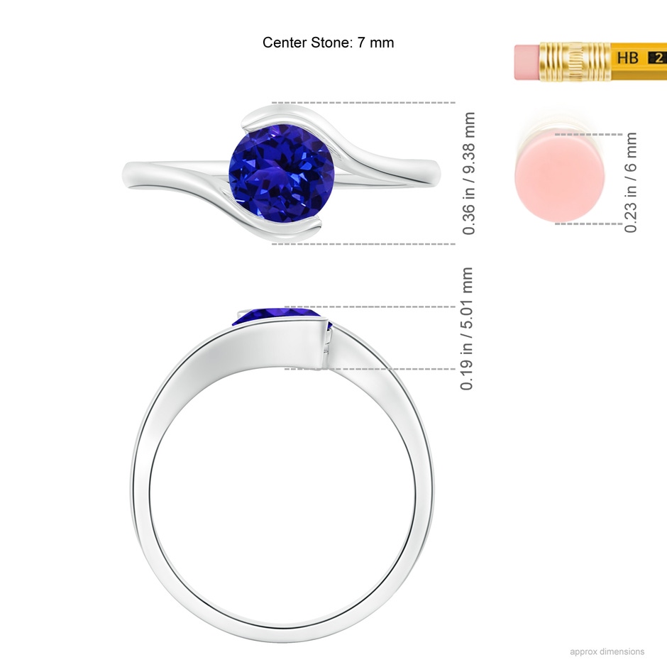 7mm AAAA Semi Bezel-Set Solitaire Round Tanzanite Bypass Ring in White Gold ruler