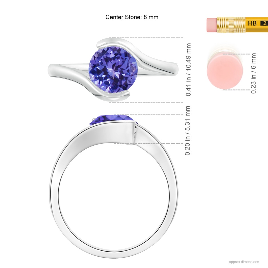 8mm AA Semi Bezel-Set Solitaire Round Tanzanite Bypass Ring in White Gold ruler