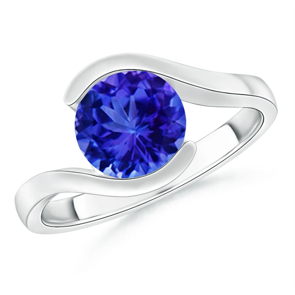 8mm AAA Semi Bezel-Set Solitaire Round Tanzanite Bypass Ring in White Gold 