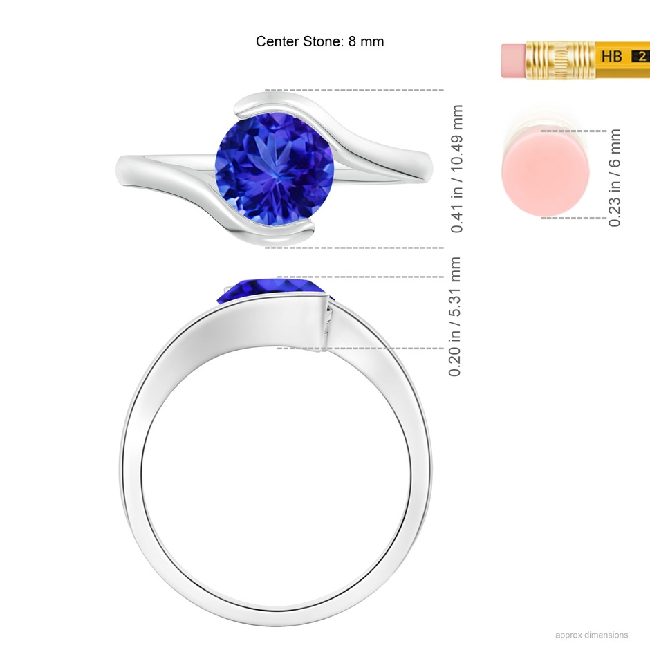 8mm AAA Semi Bezel-Set Solitaire Round Tanzanite Bypass Ring in White Gold ruler
