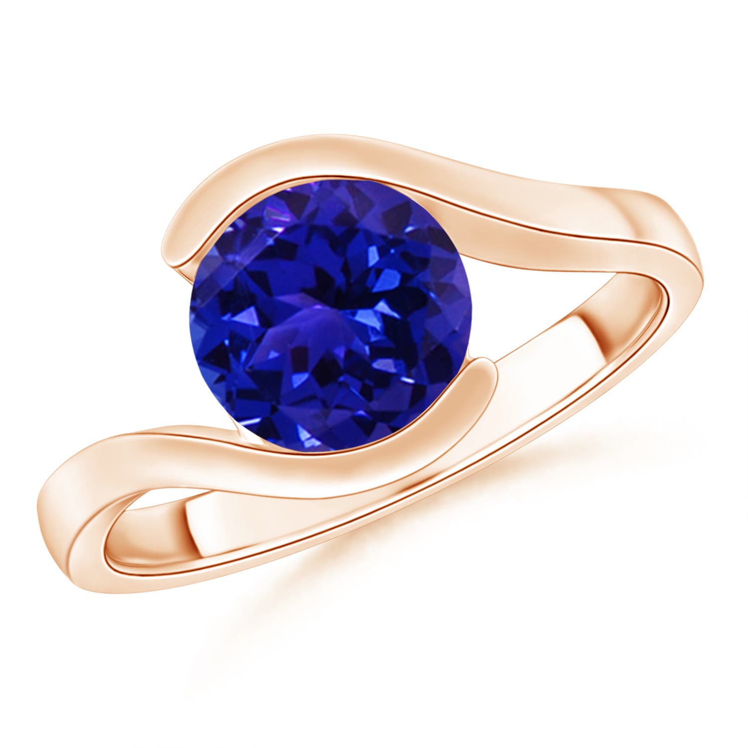 8mm AAAA Semi Bezel-Set Solitaire Round Tanzanite Bypass Ring in 18K Rose Gold