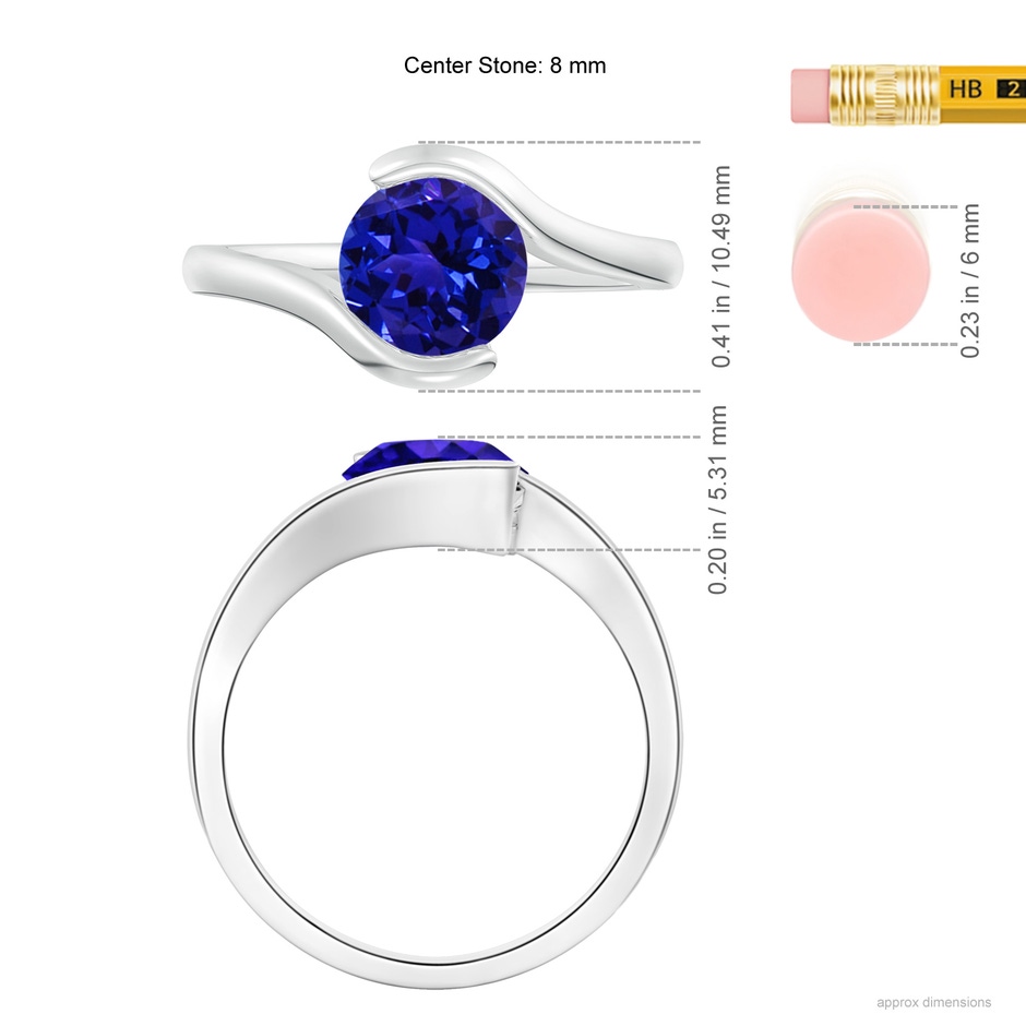 8mm AAAA Semi Bezel-Set Solitaire Round Tanzanite Bypass Ring in P950 Platinum ruler