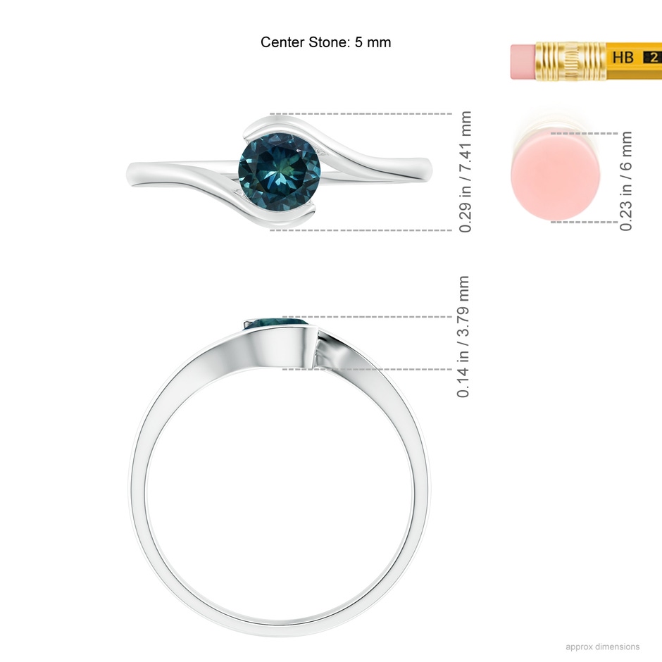 5mm AAA Semi Bezel-Set Solitaire Round Teal Montana Sapphire Bypass Ring in White Gold ruler