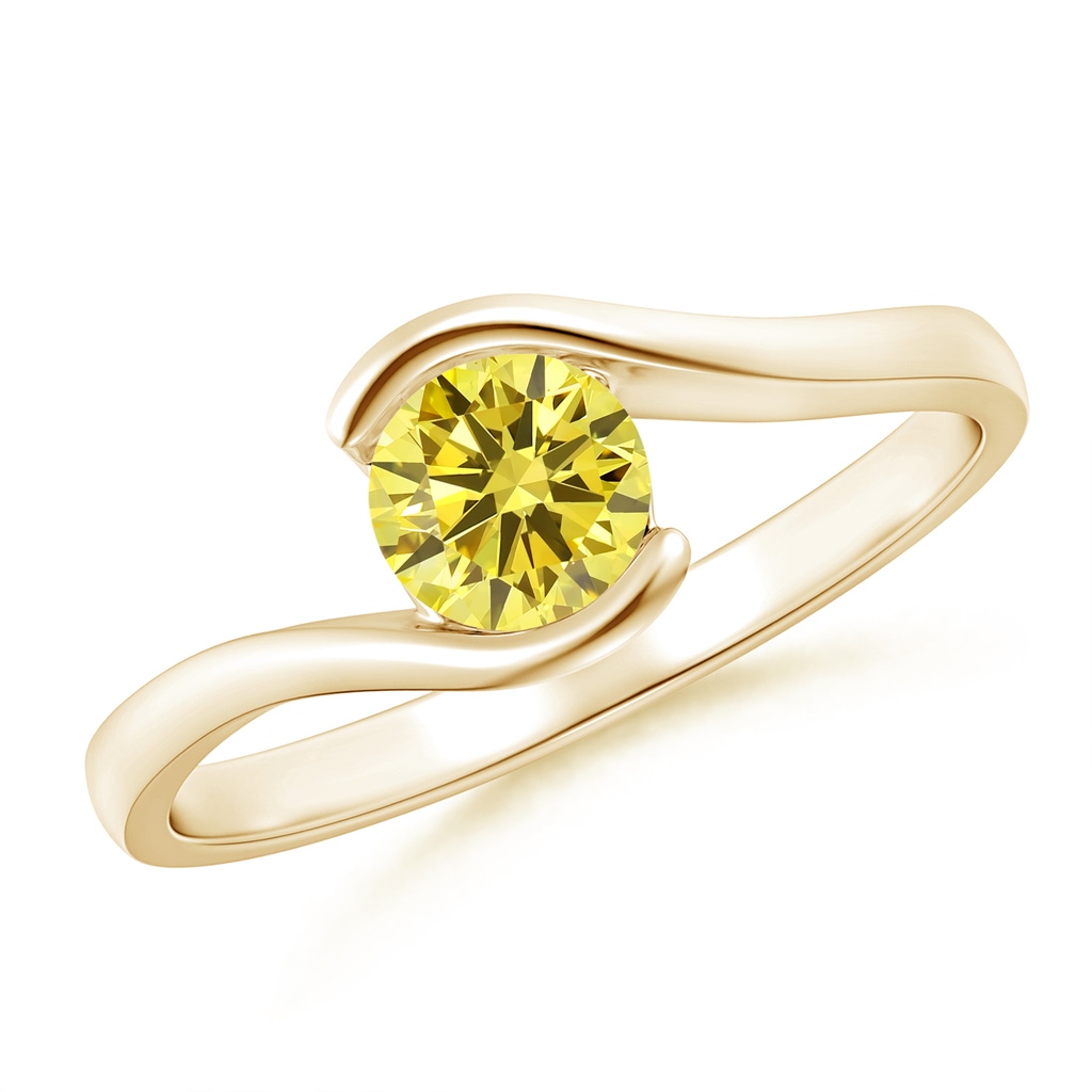 5.1mm AAAA Semi Bezel-Set Solitaire Round Fancy Intense Yellow Diamond Bypass Ring in Yellow Gold