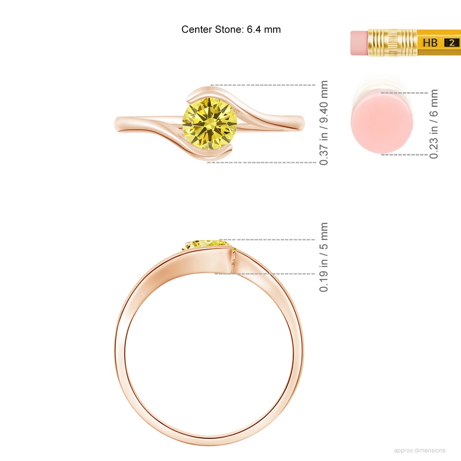 6.4mm AAAA Semi Bezel-Set Solitaire Round Fancy Intense Yellow Diamond Bypass Ring in Rose Gold ruler