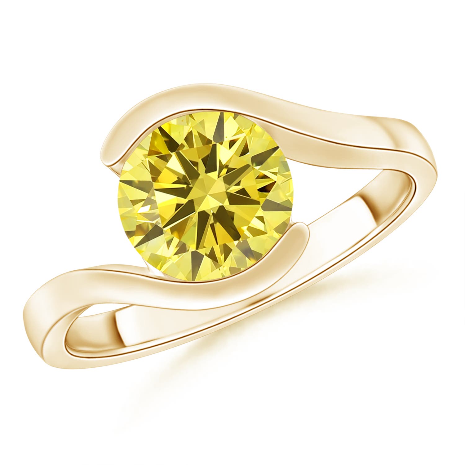 Angara 2.01 CTW Semi Bezel-Set Solitaire Round Fancy Intense Yellow Diamond Bypass Engagement Ring in 18K Yellow Gold