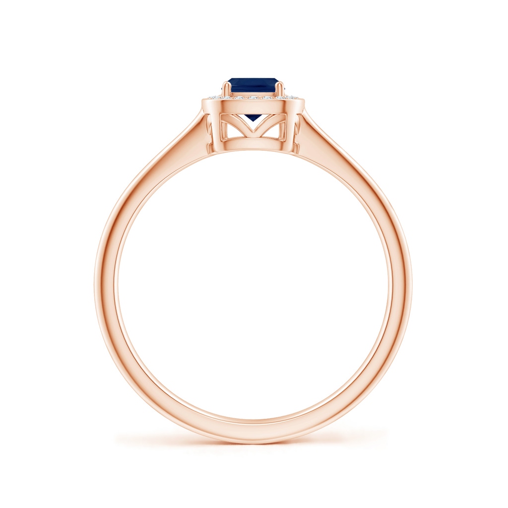 4mm A Cushion Blue Sapphire Ring with Diamond Halo in Rose Gold - side 199