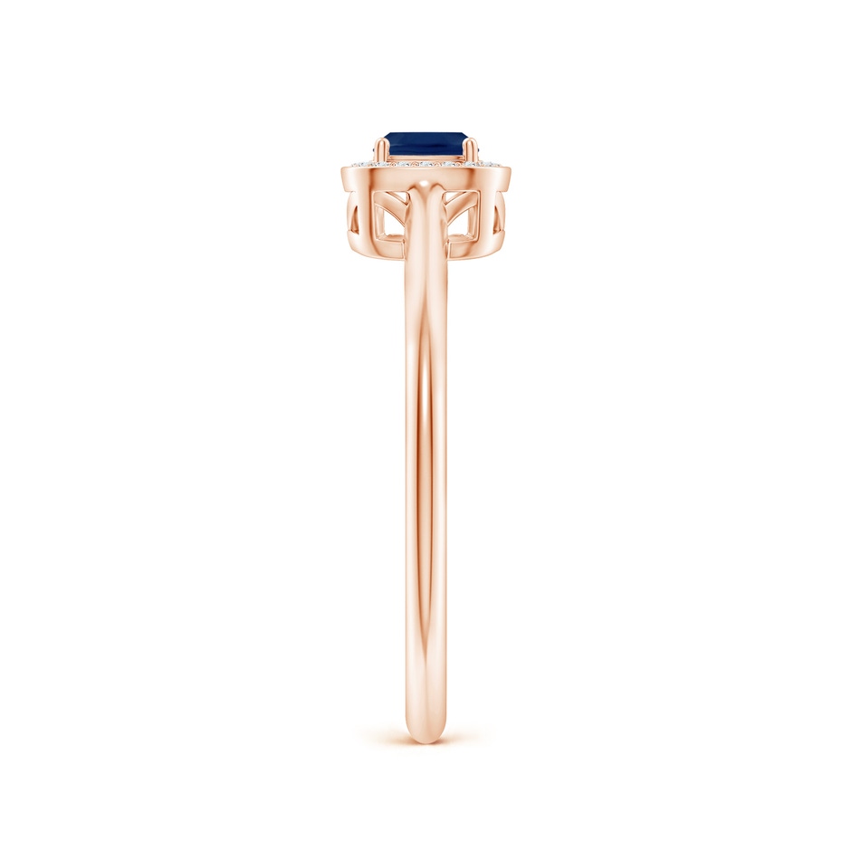 4mm A Cushion Blue Sapphire Ring with Diamond Halo in Rose Gold side 299