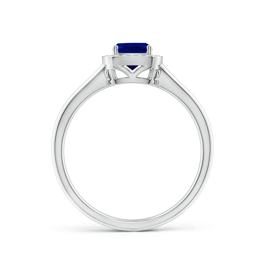 4mm AAA Cushion Blue Sapphire Ring with Diamond Halo in P950 Platinum Side-1