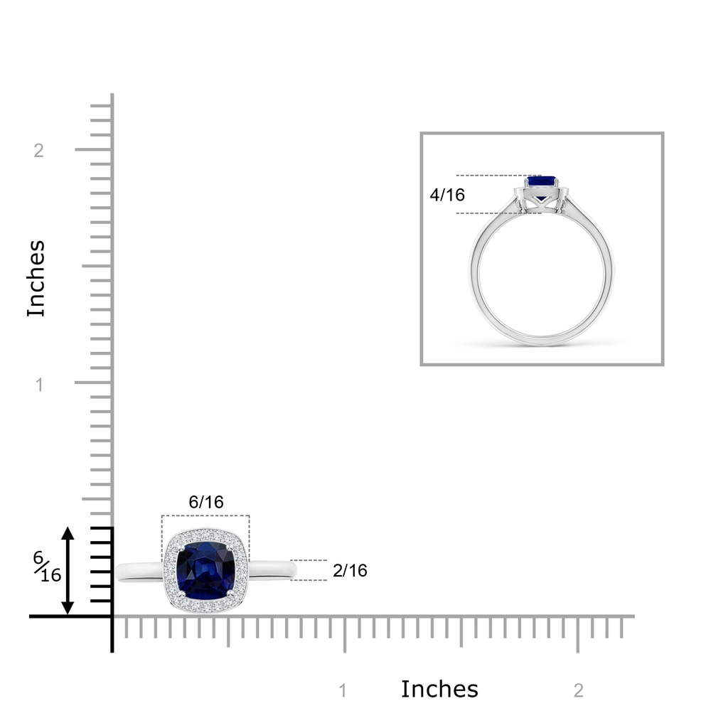 4mm AAA Cushion Blue Sapphire Ring with Diamond Halo in P950 Platinum Ruler