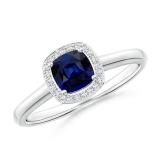 4mm AAA Cushion Blue Sapphire Ring with Diamond Halo in White Gold