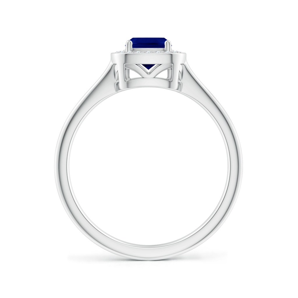 5mm AAA Cushion Blue Sapphire Ring with Diamond Halo in White Gold - side 199