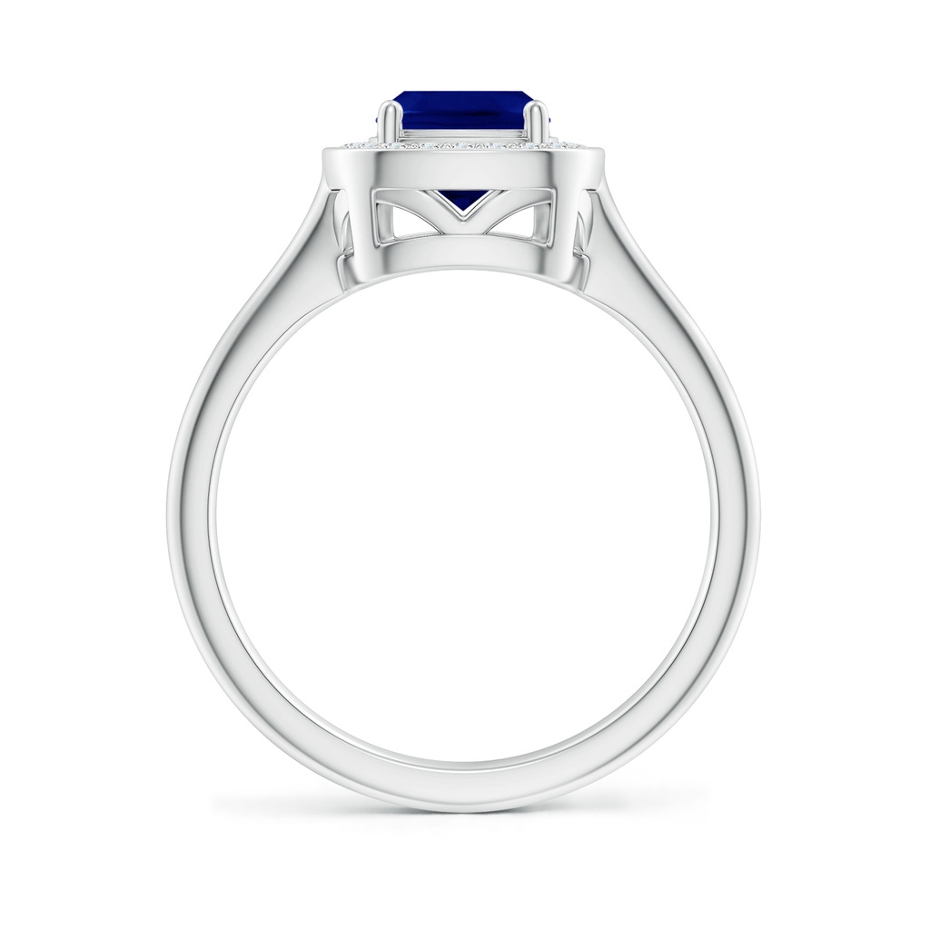 6mm AAA Cushion Blue Sapphire Ring with Diamond Halo in White Gold - side 199