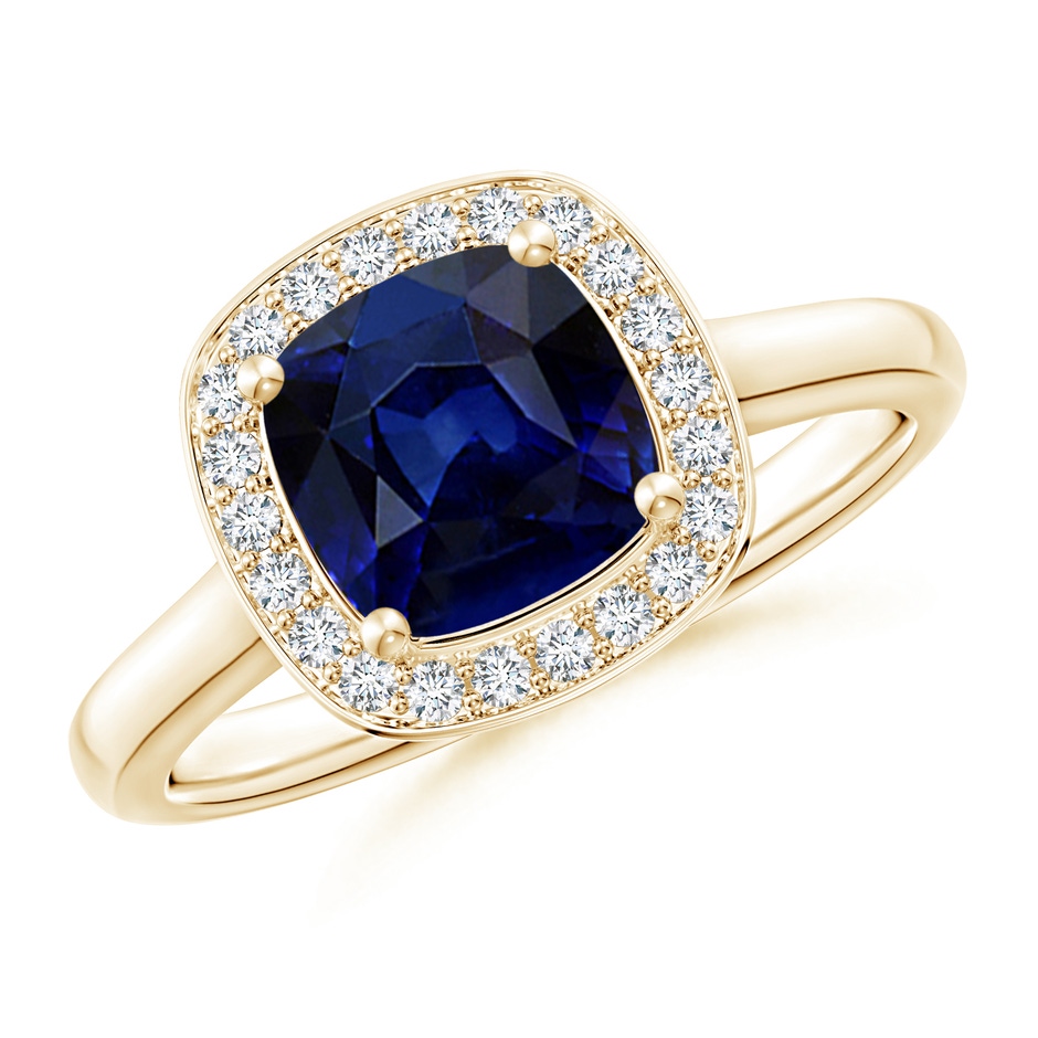 Cushion Blue Sapphire Ring with Diamond Halo | Angara