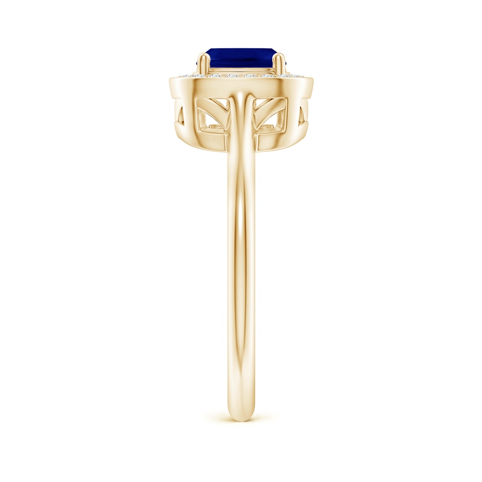 6mm AAA Cushion Blue Sapphire Ring with Diamond Halo in Yellow Gold side 299