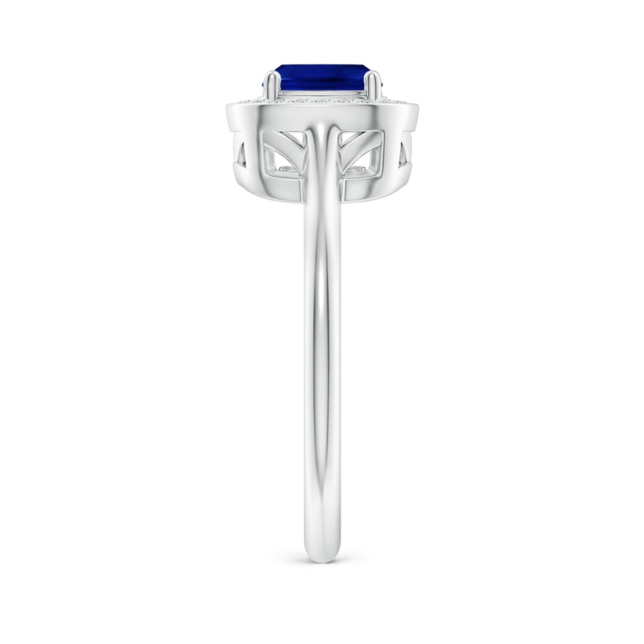 6mm AAAA Cushion Blue Sapphire Ring with Diamond Halo in P950 Platinum side 299