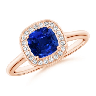 6mm AAAA Cushion Blue Sapphire Ring with Diamond Halo in Rose Gold