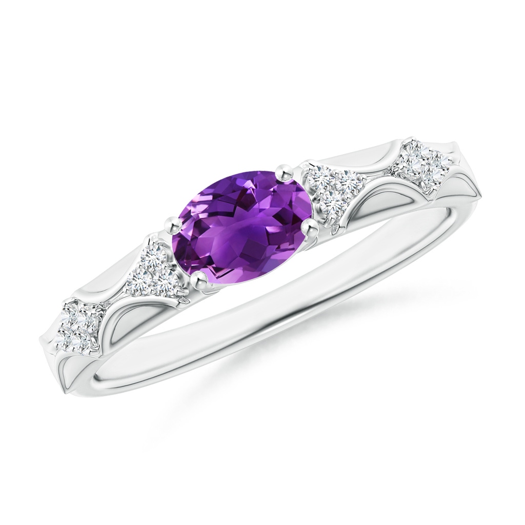 7x5mm AAAA Oval Amethyst Vintage Style Ring with Diamond Accents in P950 Platinum