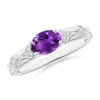 8x6mm AAAA Oval Amethyst Vintage Style Ring with Diamond Accents in White Gold