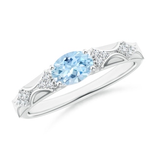 7x5mm AAA Oval Aquamarine Vintage Style Ring with Diamond Accents in White Gold