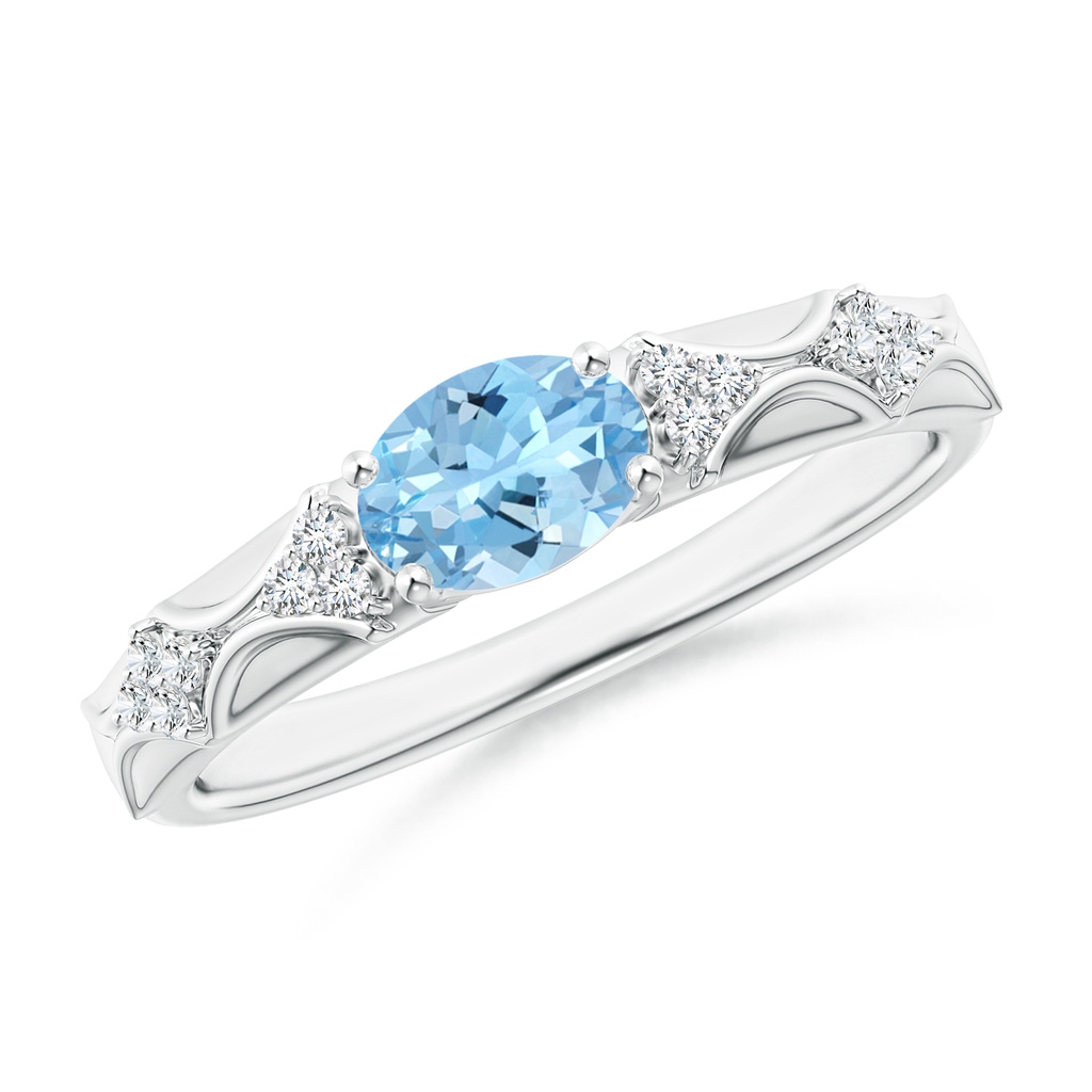 7x5mm AAAA Oval Aquamarine Vintage Style Ring with Diamond Accents in White Gold
