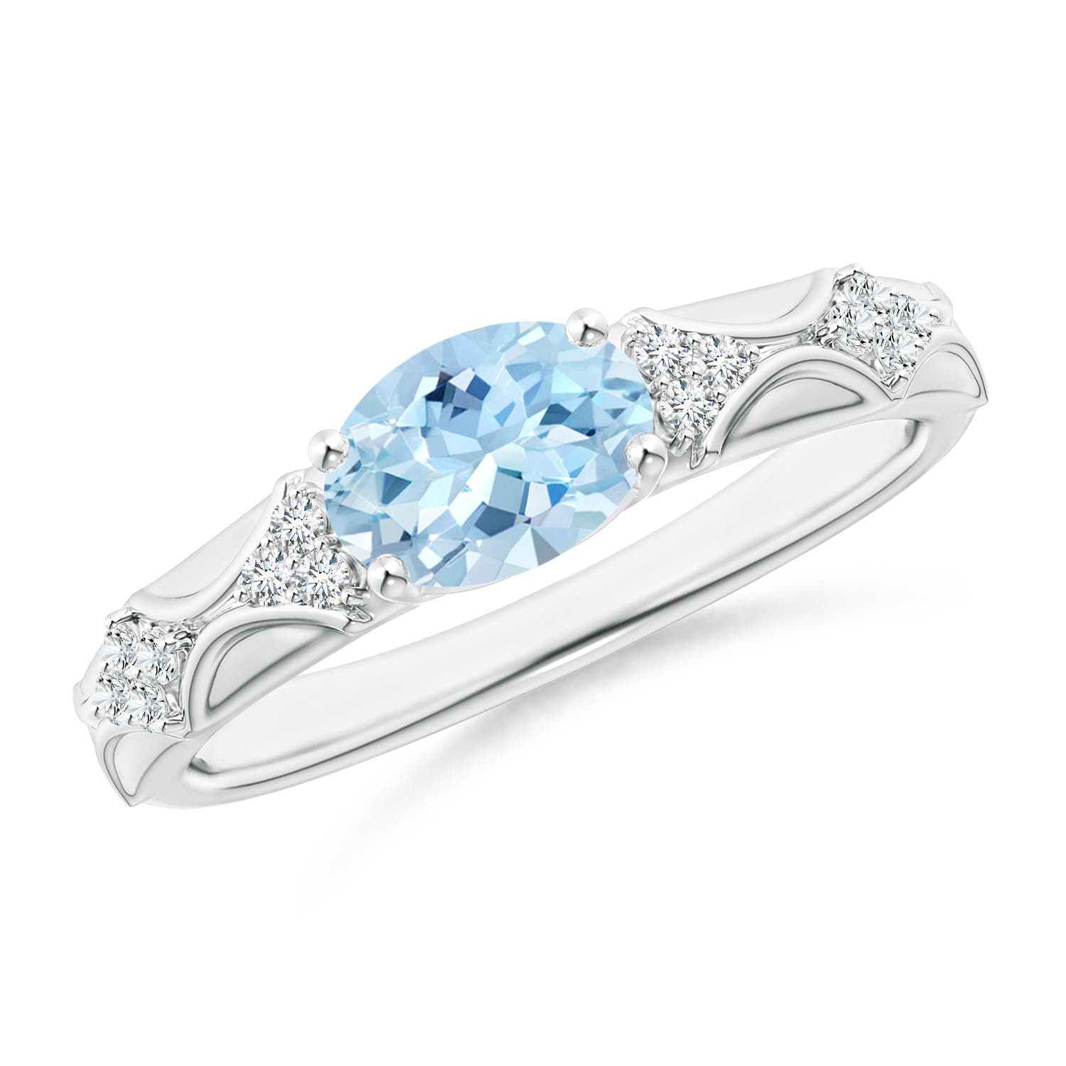 Oval Aquamarine Vintage Style Ring with Diamond Accents | Angara