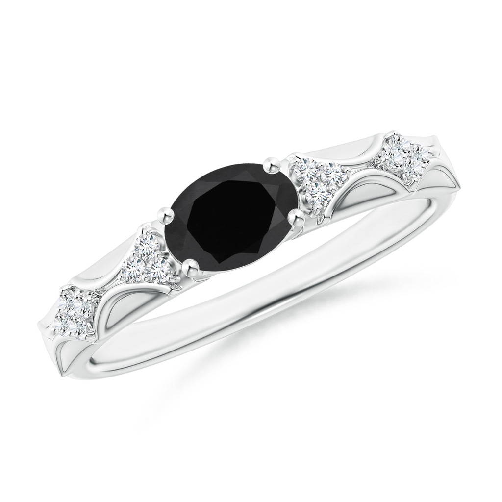 7x5mm AAA Oval Black Onyx Vintage Style Ring with Diamond Accents in P950 Platinum