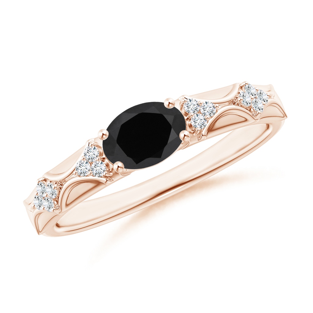 7x5mm AAA Oval Black Onyx Vintage Style Ring with Diamond Accents in Rose Gold