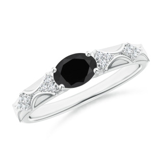 7x5mm AAA Oval Black Onyx Vintage Style Ring with Diamond Accents in White Gold